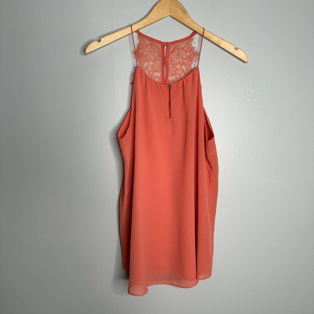 Japna Women's Peach Lace Back Button‎ Detailed High Neck Cami Tank Size L